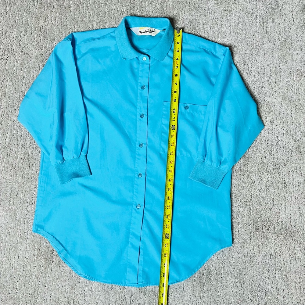 Vintage 80s Diane von Furstenberg Turquoise Blouse with Knit / Woven Collar - Picture 10 of 14